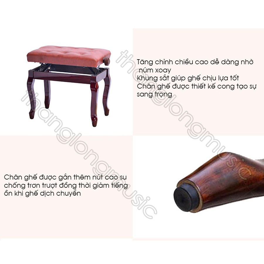 Ghế Đàn Piano Cơ Chân Cong Màu Nâu Sang Trọng