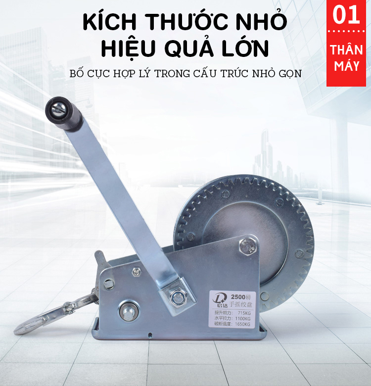 Tời quay tay 3000LBS- tải trọng nâng 1360kg, cáp 10m