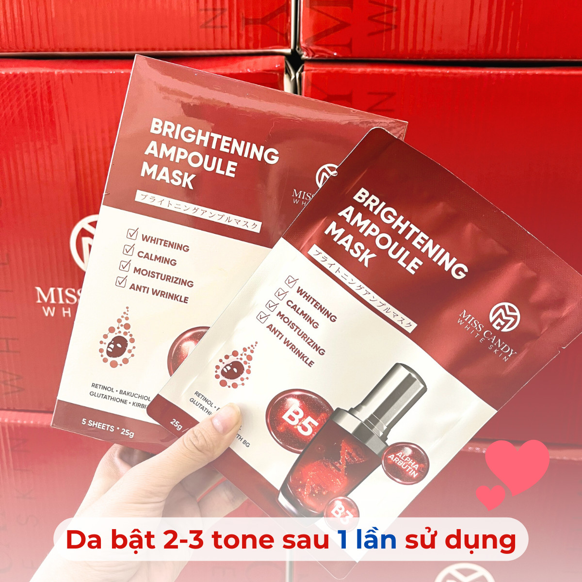 Mặt Nạ Trẻ Hóa &amp; Phục Hồi Da BRIGHTENING AMPOULE MASK Miss Candy (Hộp 5 Miếng x 25g)