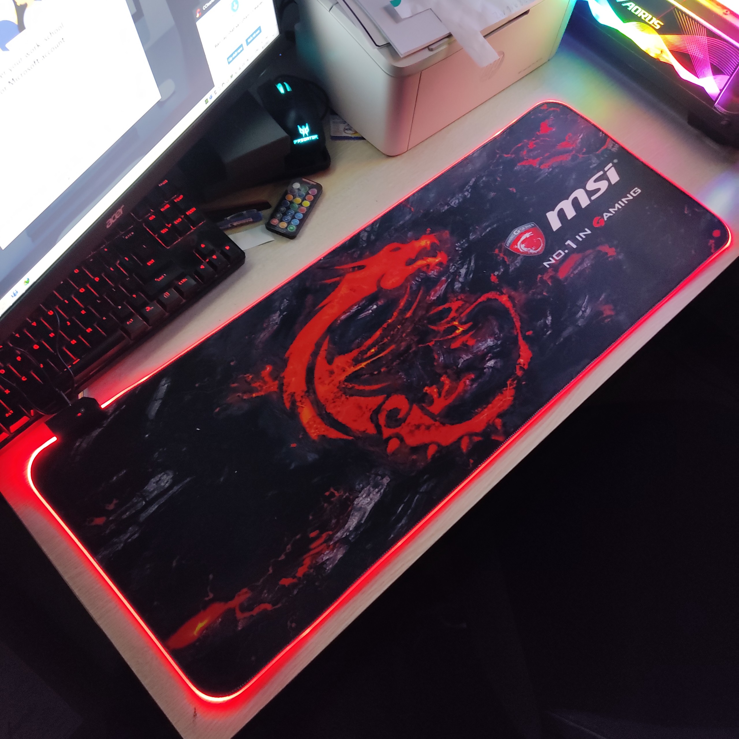 Mouse Pad, bàn di chuột, lót di chuột tích hợp Led RGB MSI sáng viền, kích thước 80cm x 30cm dày 4mm - Hàng nhập khẩu