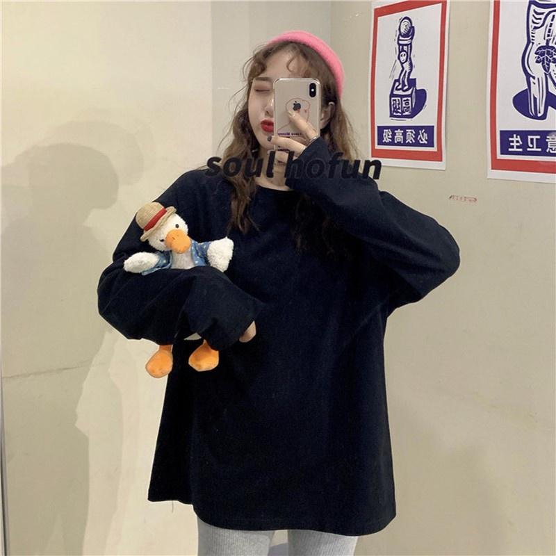 Áo thun tay dài sweater nam nữ TRƠN unisex form rộng teen cổ tròn cotton giá rẻ basic đen trắng freesize ulzzang
