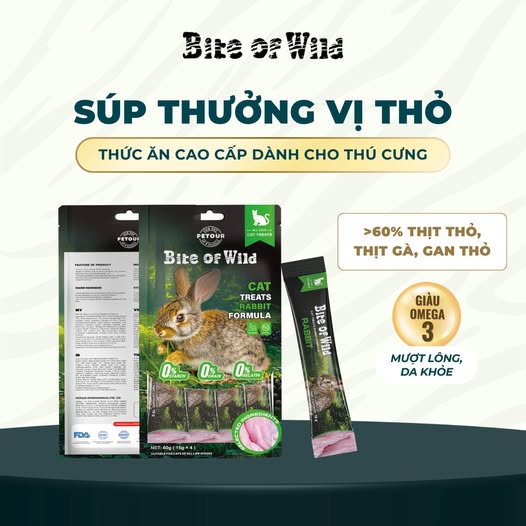 Túi 4 thanh Súp Thưởng Cho Mèo Bite of Wild Mix Vị Thịt Gà, Thỏ, Cá Hồi Giúp Mắt Sáng, Lông Mượt