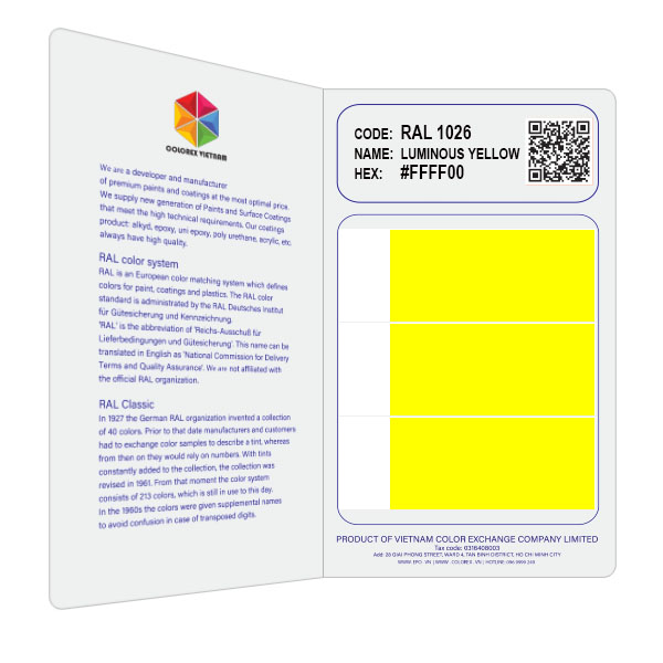 THẺ SO MÀU RAL FLASH CARD - MÀU RAL 1026