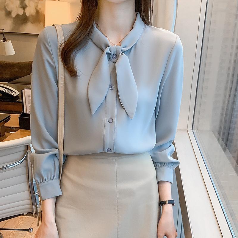 Áo sơ mi nữ phối nơ, Chất voan chifon mịn màng phù hợp công sở, văn phòng