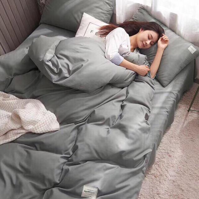 Bộ Chăn Ga Gối 4 Món Cotton Tici Hàng Nhập Màu Xám
