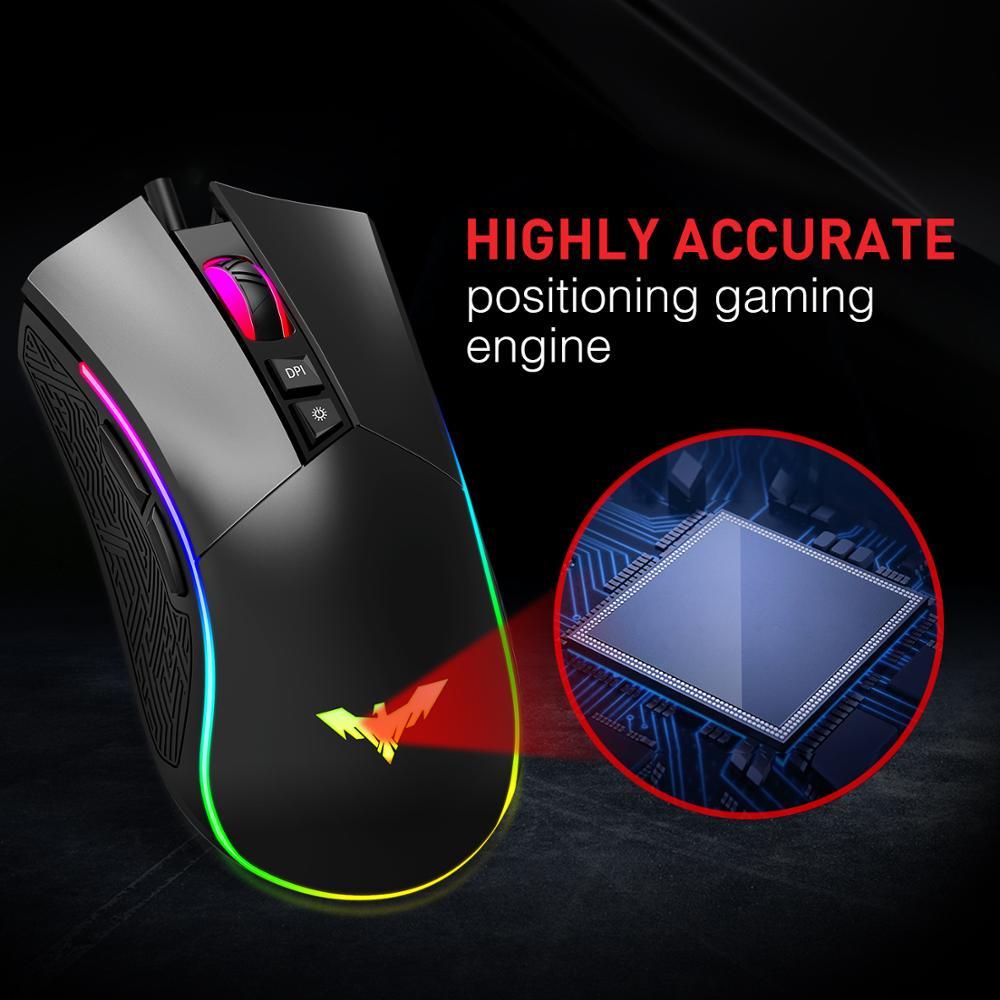 Havit RGB Chuột Chơi Game Có Dây Có Thể Lập Trình Công Thái USB Chuột 4800 DPI 7 Nút & 7 Màu Đèn Nền Cho Chơi Game máy Tính Để Bàn