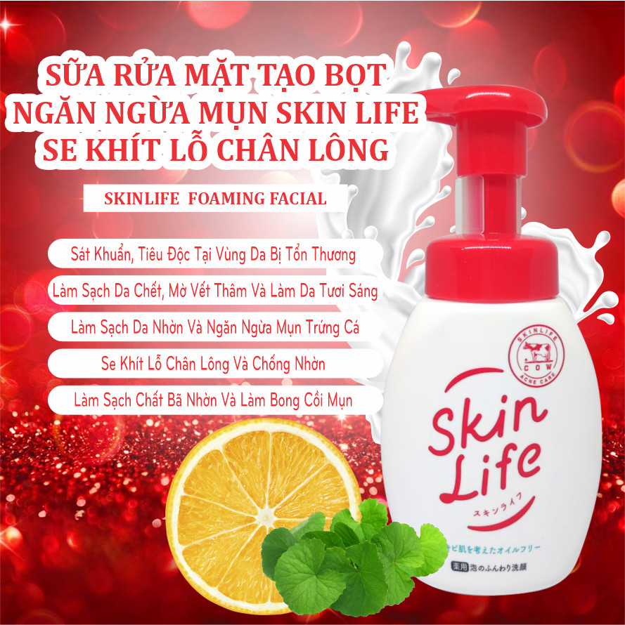 Sữa Rửa Mặt Tạo Bọt Skinlife Cow Facial Wash Pump Ngăn Ngừa Mụn Chai 160mL