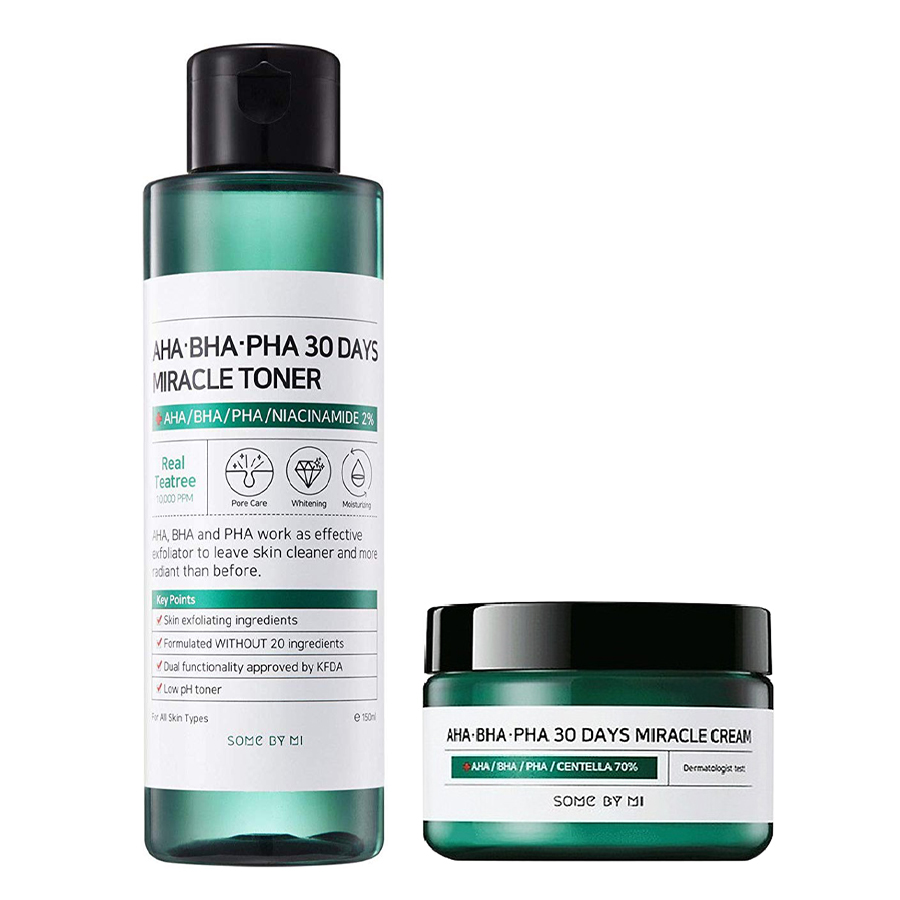 Bộ Dưỡng Da Ngăn Ngừa Mụn Nước Hoa Hồng Và Kem Dưỡng Some By Mi AHA BHA PHA 30 days Miracle ( Toner 150ml + Cream 50ml )