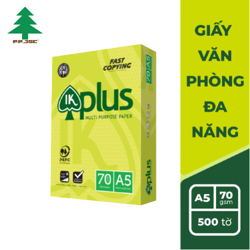 Giấy IK PLUS A5 Định lượng 70gsm Độ sáng 98% - Giấy photo, giấy in văn phòng, giấy vẽ