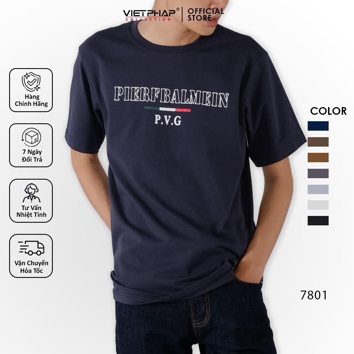 Áo Thun Nam Cổ Tròn Cao Cấp VIỆT PHÁP / Form Unisex - Chất liệu cotton co dãn thấm hút mồ hồi tốt 7801