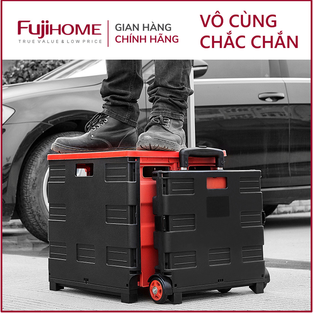 Xe đẩy hàng gấp gọn đi chợ 2 bánh Nhật Bản FUJIHOME, xe kéo hàng đi chợ gấp gọn mini siêu thị đa năng dùng cho ô tô