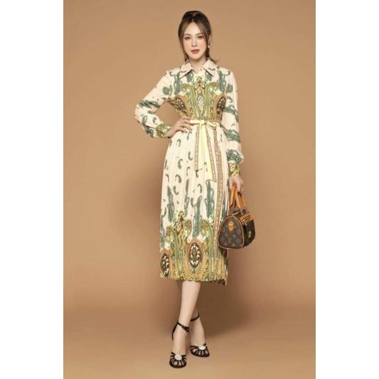 ĐẦM LỤA CỔ SƠ MI HOẠ TIẾT SANG TRỌNG