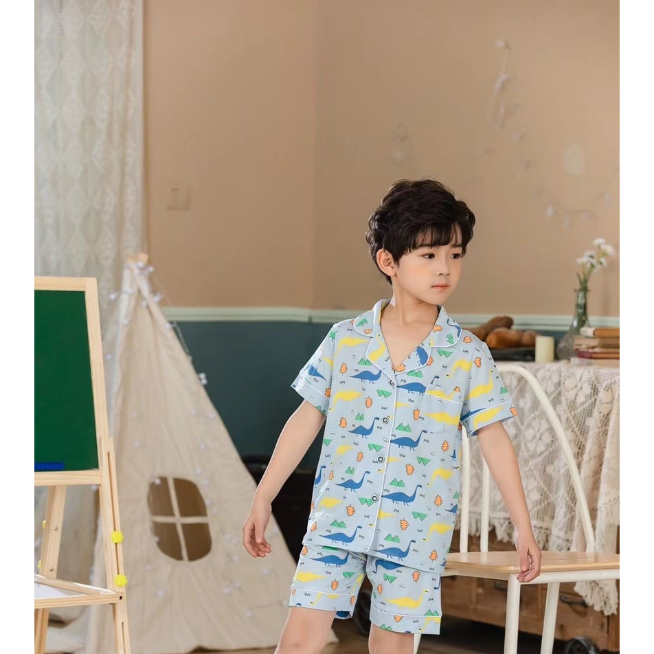 Bộ Pijama cộc tay hình khủng long xuất Hàn bé trai 2-14 tuổi