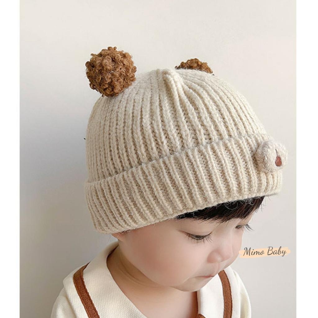 Mũ len beanie mùa đông hình gấu tai lông xù dễ thương cho bé ML202 Mimo Baby