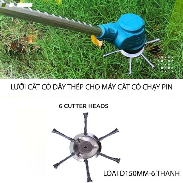 Lưỡi cắt cỏ tận gốc dùng cho máy cắt cỏ chạy pin, loại 6 dây thép, d150mm