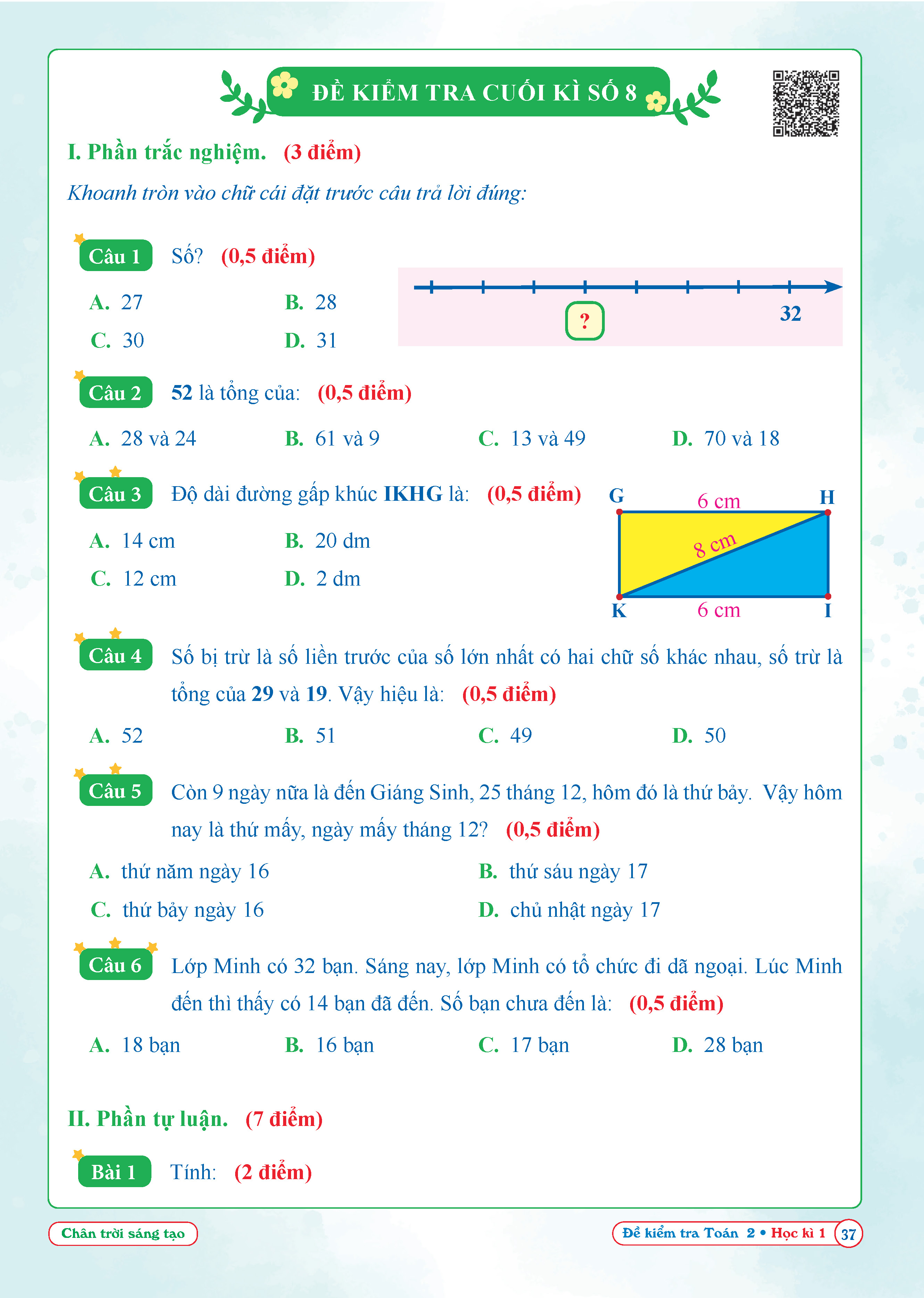 Sách Combo Đề Kiểm Tra Toán Lớp 2 - Chân Trời Sáng Tạo - Kì 1 - BẢN QUYỀN