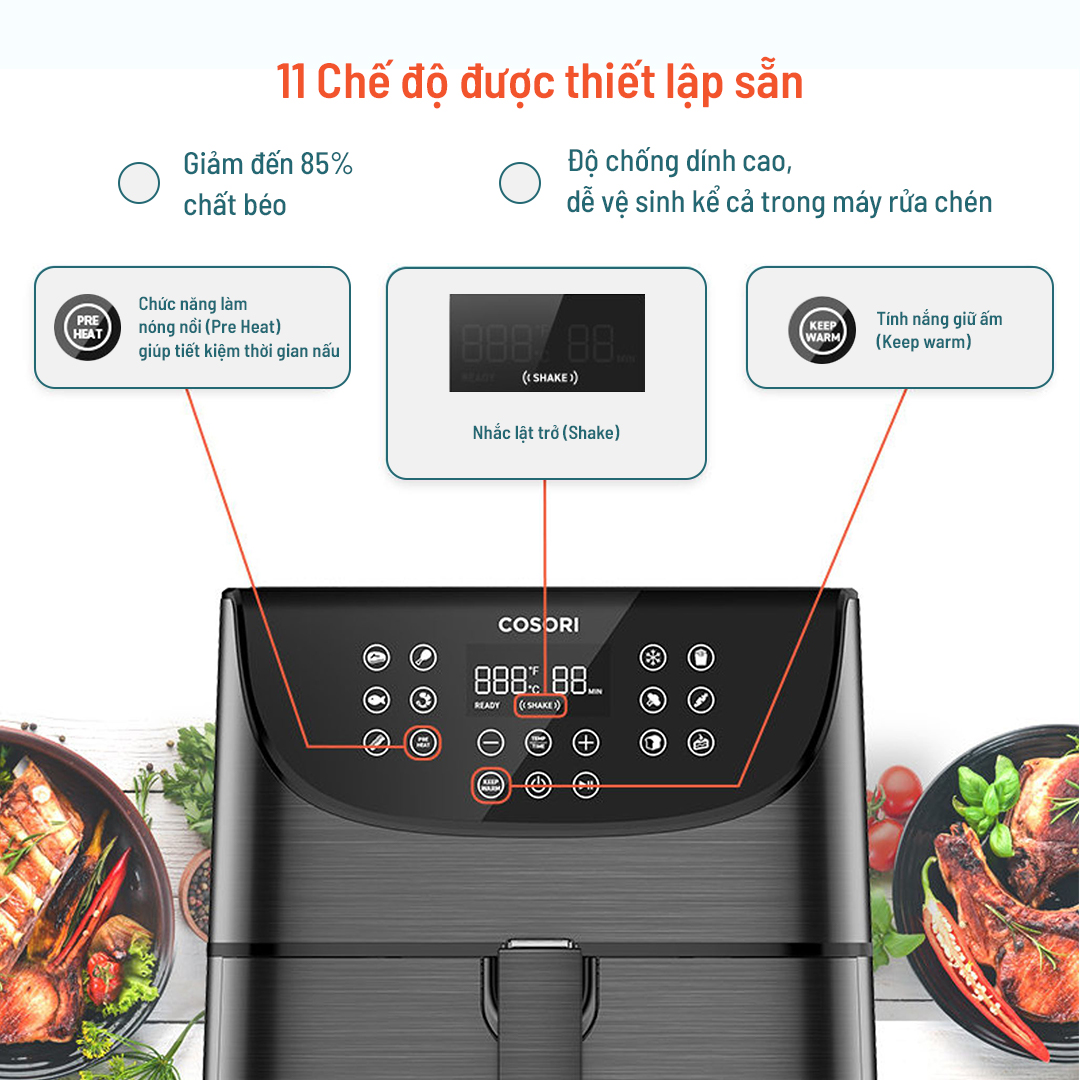 Nồi chiên không dầu Cosori (Air Fryer) CS158-AF 5.5 Lít kết nối Wifi - Hàng chính hãng