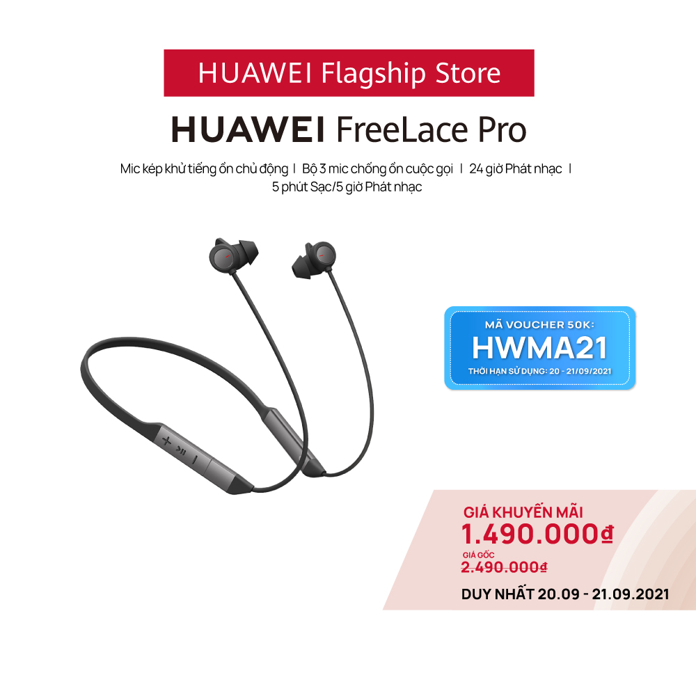 Tai Nghe Huawei Freelace Pro | Mic Kép Chống Ồn Chủ Động | Chế Độ Nhận Dạng Môi Trường Xung Quanh | Kêt Nối Với Thế Giới | Driver 14mm Âm Thanh Mạnh Mẽ | Hàng Chính Hãng - Đen Khói