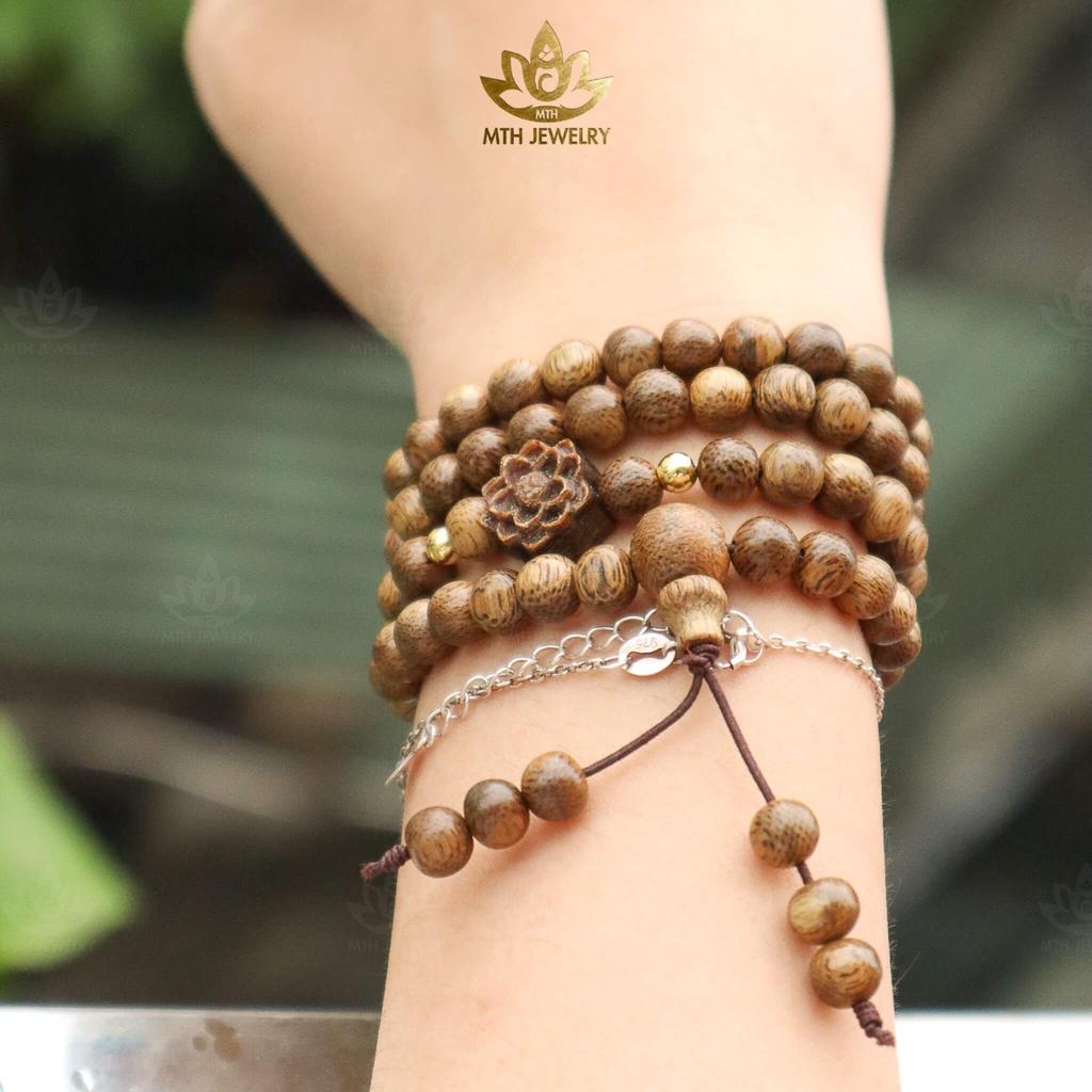 Vòng tay trầm tràng hạt 108 size 6/7/8/10mm đính Sen Gỗ Trầm Hương