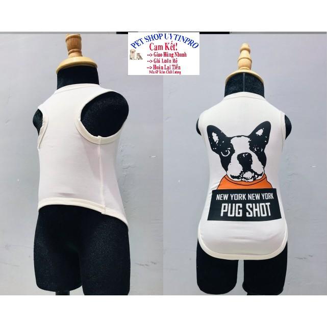 ÁO BA LỖ CHO THÚ CƯNG CHÓ MÈO In hình Cún PUG SHOT Chất liệu Thun cotton co giãn thoáng mát