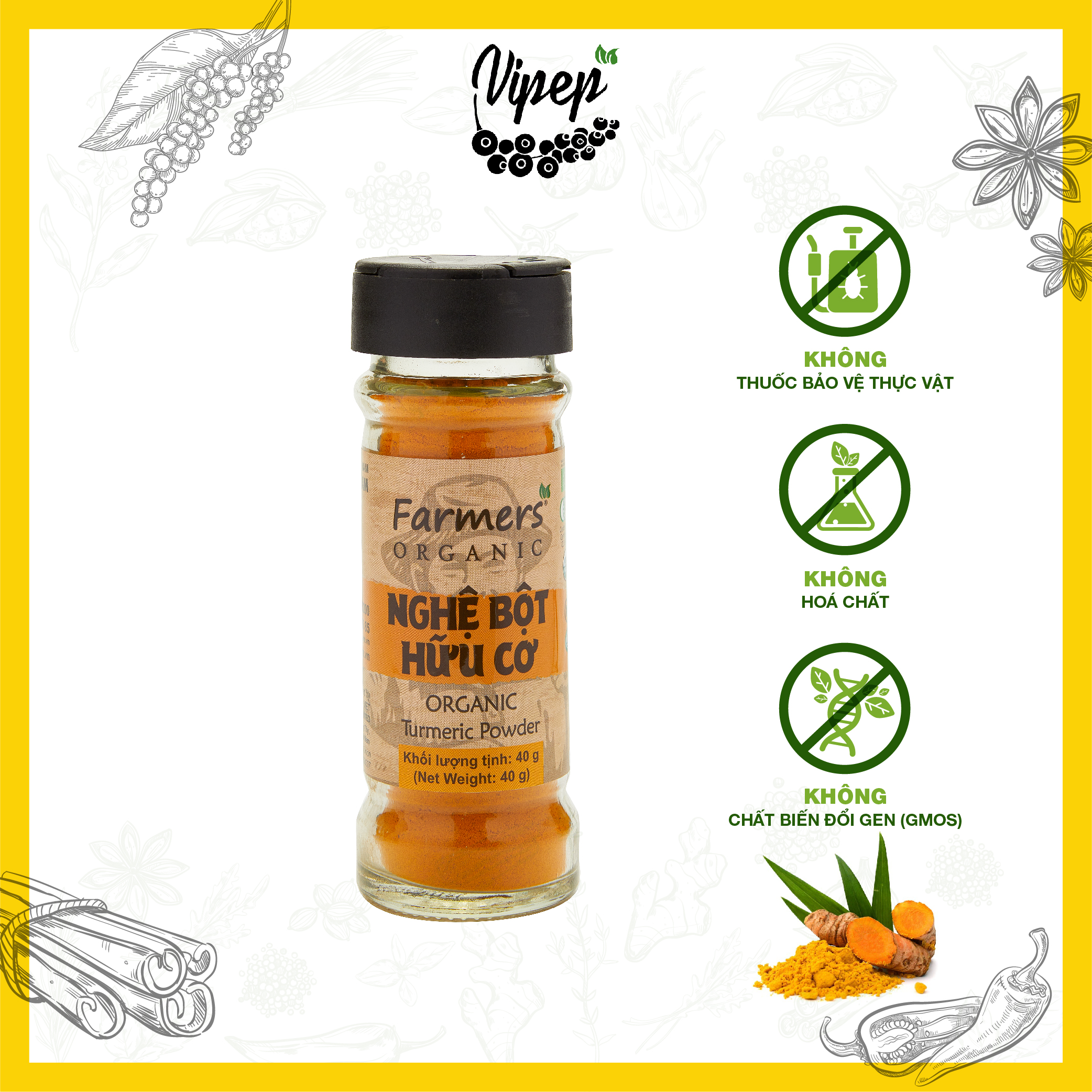 Nghệ Bột Farmers' Organic Vipep Hũ Thủy Tinh 40g