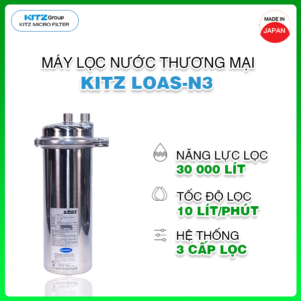 Máy Lọc Nước Nhật Bản KITZ LOAS-N3 (Loại thương mại - Sử dụng màng lọc sợi rỗng - Made in Japan) - Hàng chính hãng