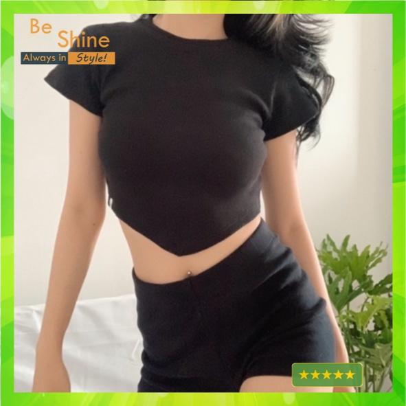 Áo croptop tay ngắn vạt nhọn C-01 co dãn tốt mặc mát mịn