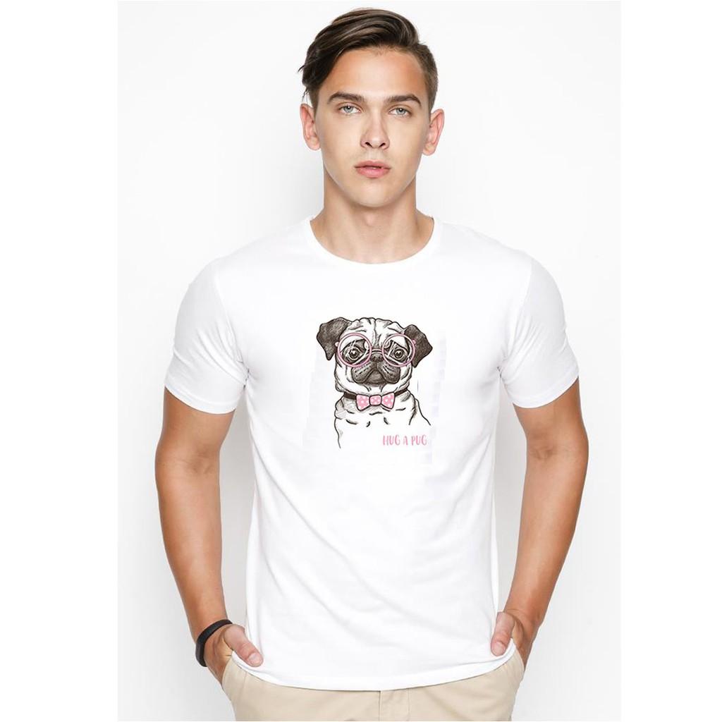 Áo thun nam in hình pug bác học vải dày mịn TEE19S35