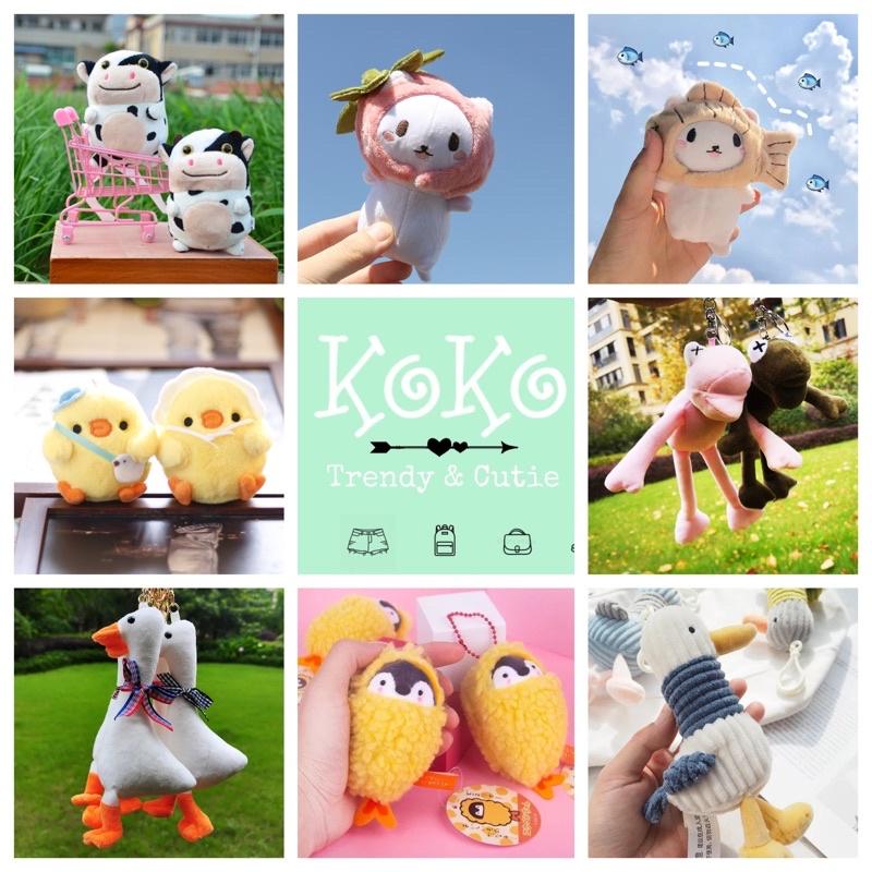 Móc khoá gấu bông vịt cà khịa ếch kermit mèo cá chim cánh cụt bò sữa mây Ulzzang xinh xắn