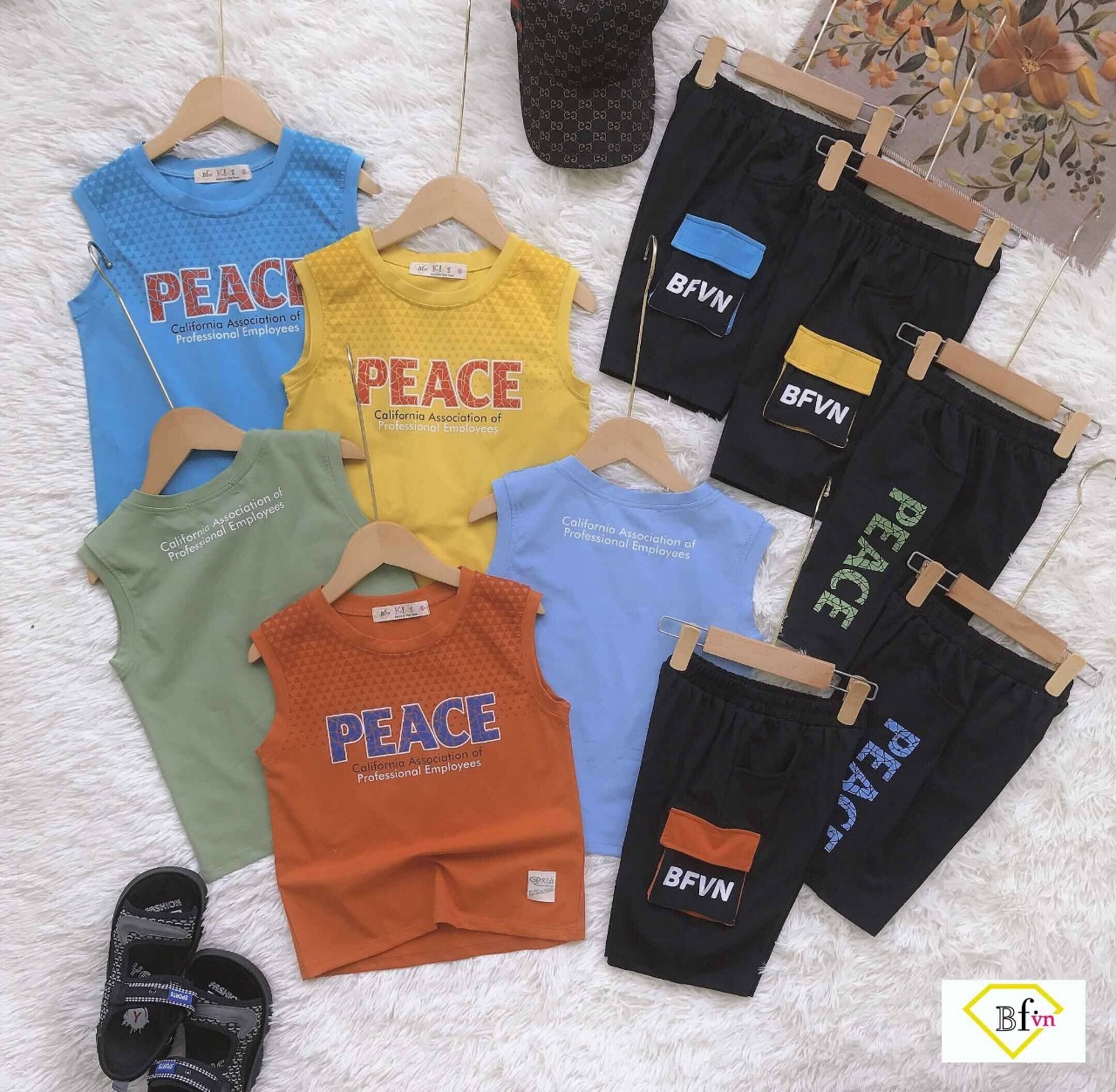 SÉT BỘ THUN 3 LỖ BÉ TRAI MẶC NHÀ PEACE
