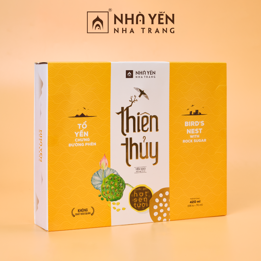 Đặc Sản Khánh Hòa - Nước Yến Sào Thiên Thủy - Vị Hạt Sen - Nhà Yến Nha Trang - Hộp 6 Lọ - Có Đường - Tổ Yến Chưng Sẵn - Nước Yến Chưng Sẵn - Hàng Chính Hãng