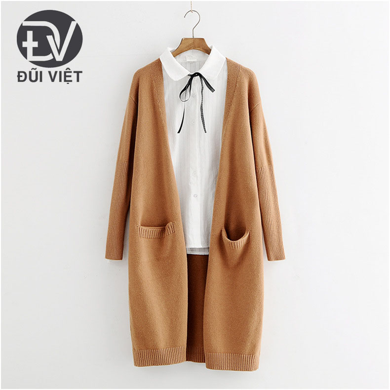 Áo khoác len nữ, áo cardigan len dài Đũi việt DV32