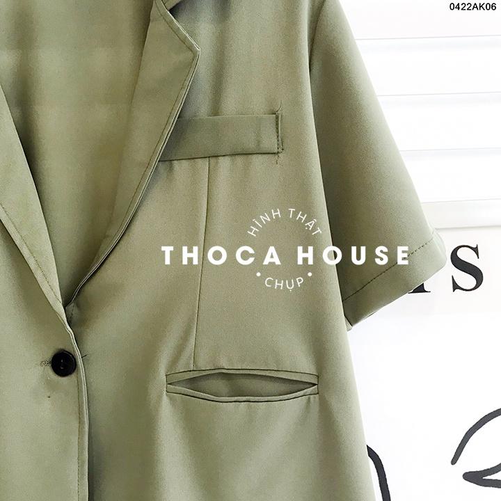 Áo khoác vest nữ blazer trơn 1 lớp túi mổ ngắn THOCA HOUSE màu trắng, đen, rêu công sở thanh lịch thoải mái