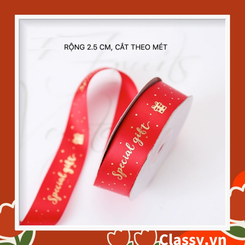 Ruy băng Classy vải sợi poly dài 01MÉT, dệt chữ chủ đề lễ hội, màu đỏ Q958