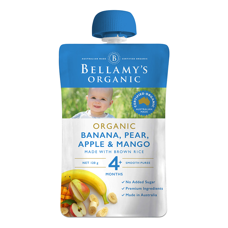 Hỗn Hợp Chuối, Lê, Táo, Xoài Hữu Cơ Xay Nhuyễn Bellamy's Organic