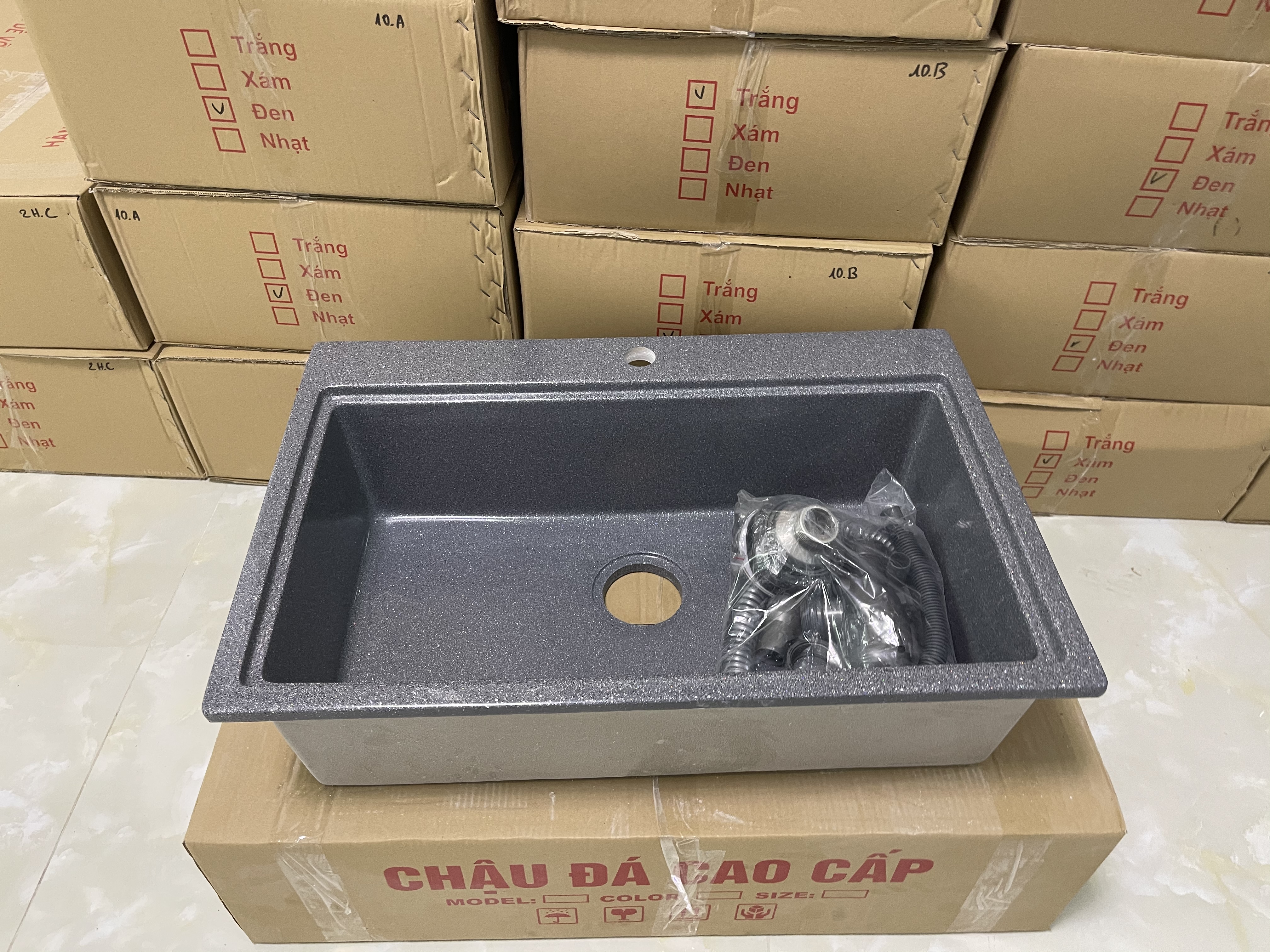 Chậu rửa chén đá nhân tạo màu xám 1 hộc KT 71*47*20