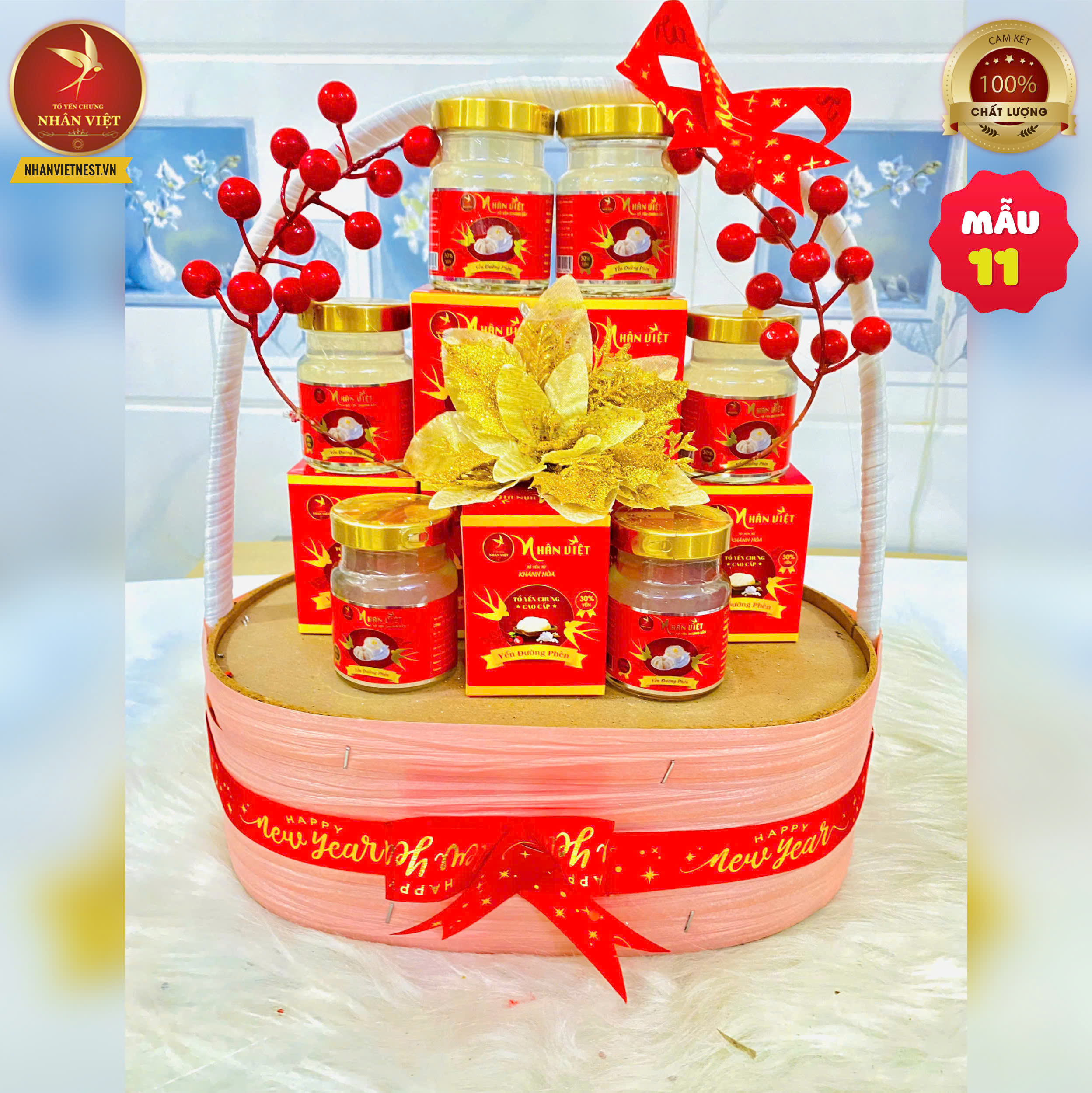 GIỎ QUÀ TẾT YẾN SÀO NHÂN VIỆT 2026 MÃ ĐÁO THÀNH CÔNG (MẪU 11)
