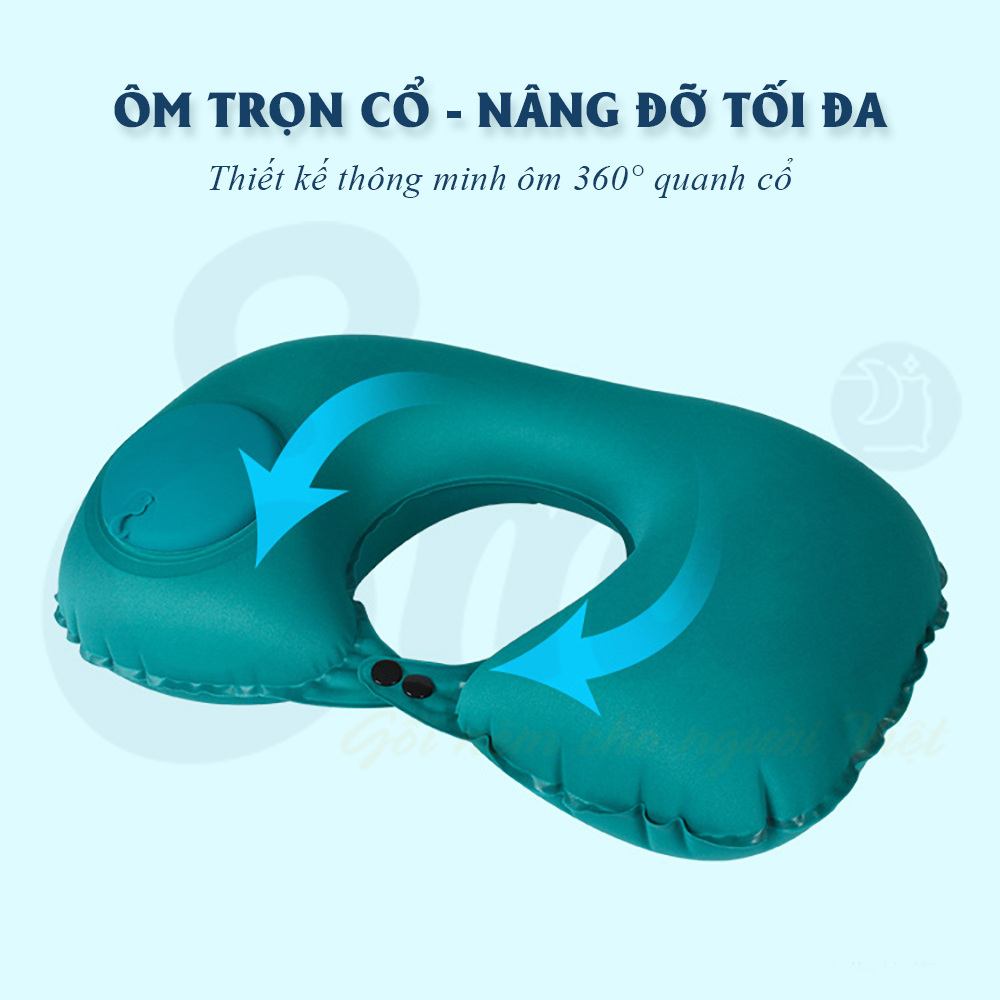 Gối cổ bơm hơi du lịch, dã ngoại có sẵn bơm tay thương hiệu EMA - Nhỏ gọn - Tiện mang theo