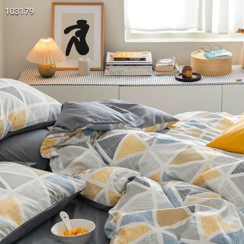 Bộ Chăn Ga Gối Cotton Living 100%cotton Hàng Nhập Khẩu Cao Cấp Kẻ Hiện Đại