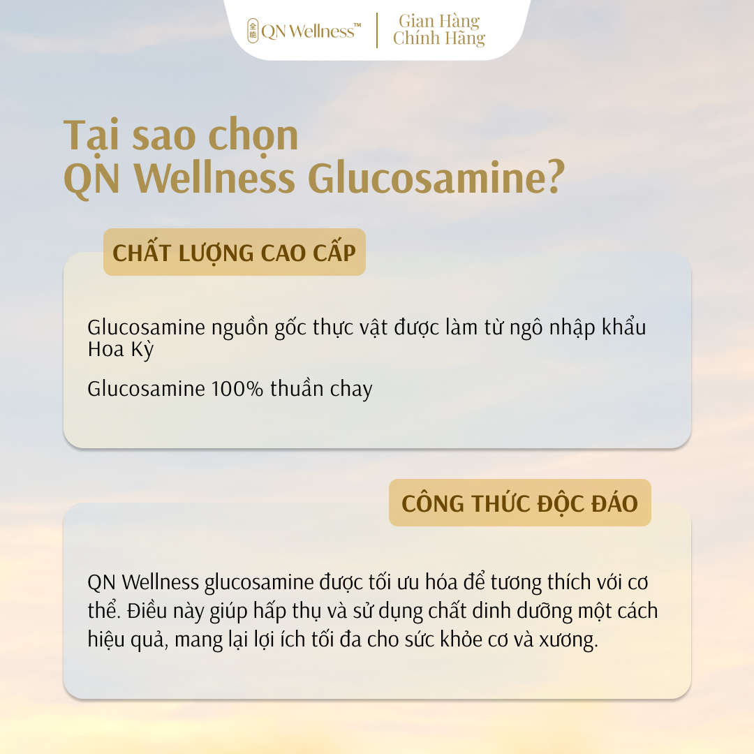 Viên Uống Hỗ Trợ Xương Khớp Plant Glucosamine QN Wellness Chiết Xuất Ngô Thuần Chay, Cung Cấp Máu Cho Khớp, Hỗ Trợ Giảm Sưng, Nâng Đỡ Sụn, Tăng Khả Năng Vận Động  - Hộp 60 Viên