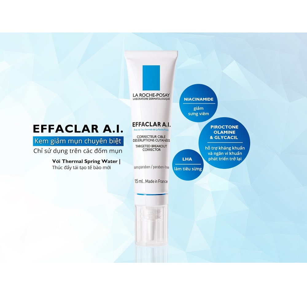 Kem Giảm Mụn La Roche-Posay Effaclar A.I. Targeted Imperfection Corrector (15ml) + Tặng 1 Móc Khóa Nhựa 2 Mặt