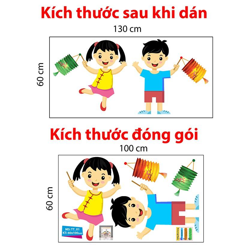 Decal trang trí trung thu 2021 combo bé đón Trung Thu