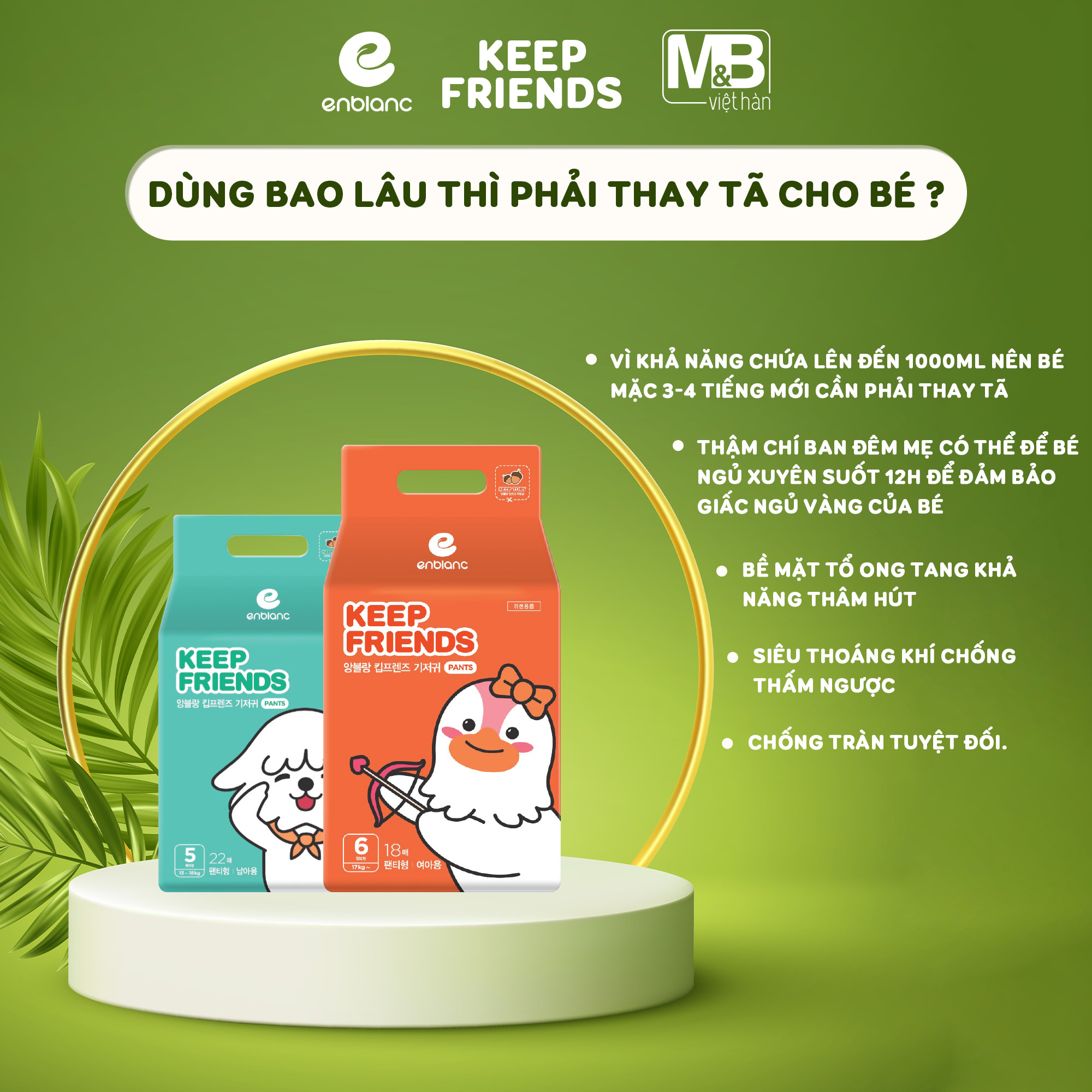 Combo 5 Bịch Tã Bỉm Quần Cho Bé Hàn Quốc ENBLANC KEEP FRIENDS Cho Bé Size L26, XL22, XXL18 Mỏng Nhẹ, Siêu Khô Thoáng, Thấm Hút Nhanh