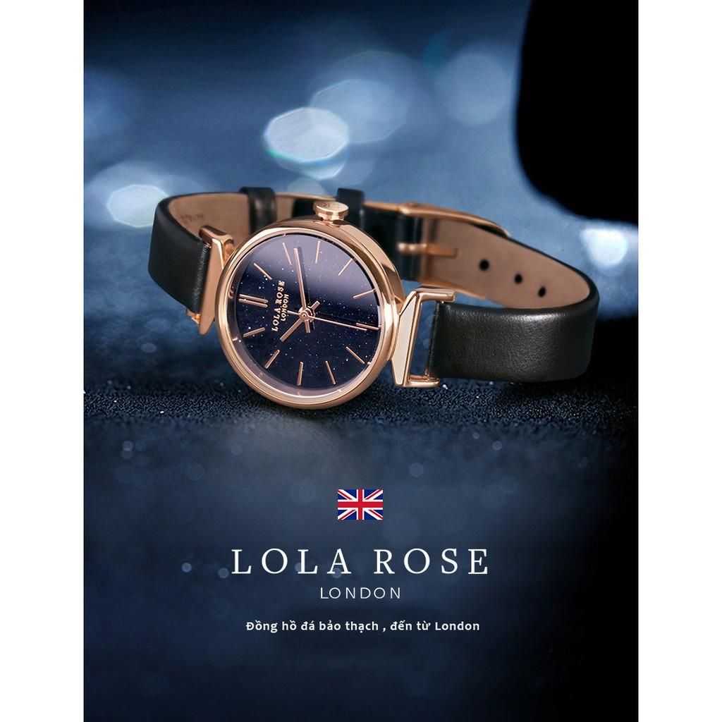 Đồng hồ nữ dây da chính hãng Lolarose mặt tròn 24mm đá cẩm thạch tím Galaxy cao cấp