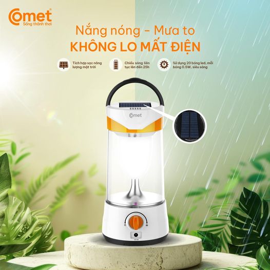 Đèn Sạc Tích Điện LED Comet CRL3103S 10W Pin 1600 mAh Năng Lượng Mặt Trời Siêu Sáng
