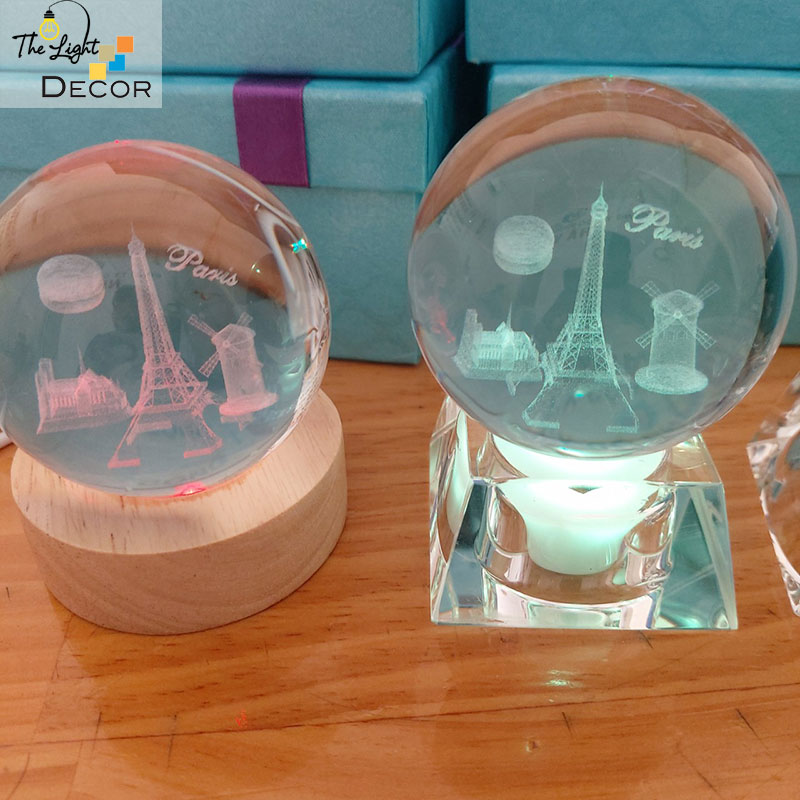 Bộ Quà Tặng Quả Cầu Pha Lê 3D larser LED PARIS 6cm