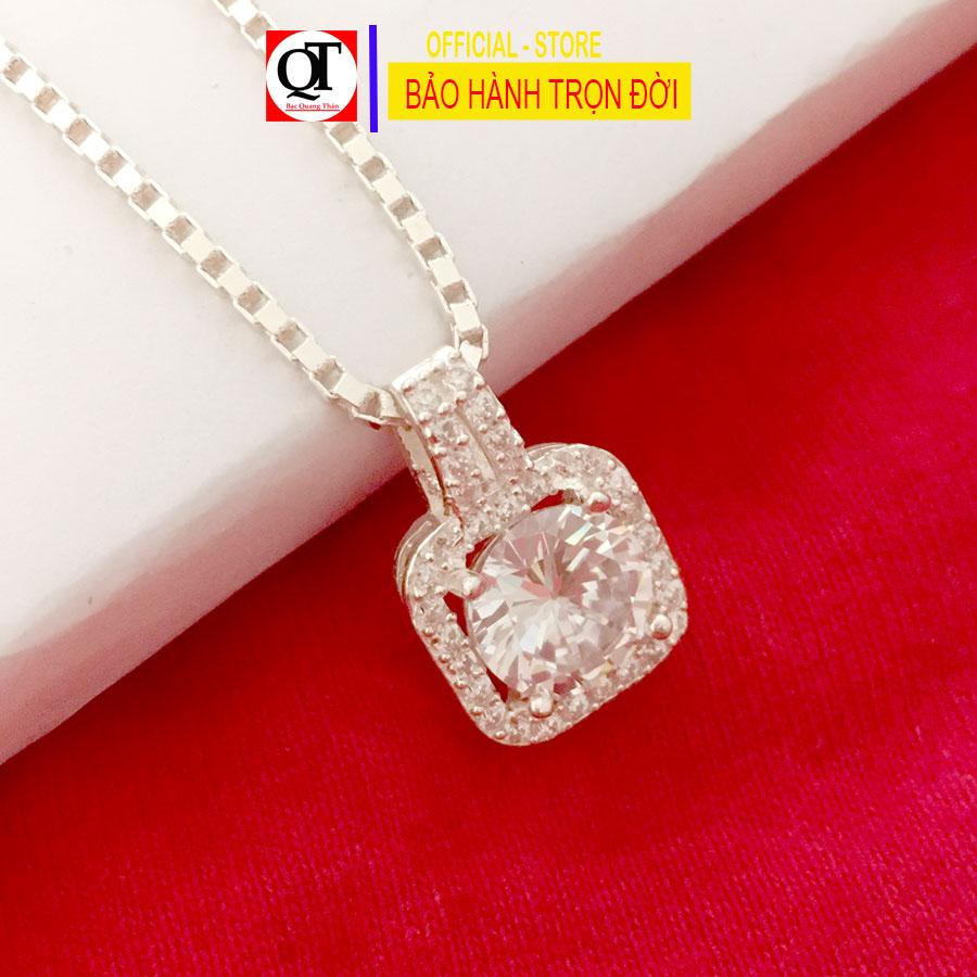 Mặt dây chuyền nữ mặt vuông đính đá kim cương nhân tạo 8 ly chất liệu bạc ta Bạc Quang Thản - KQTBTS39QH