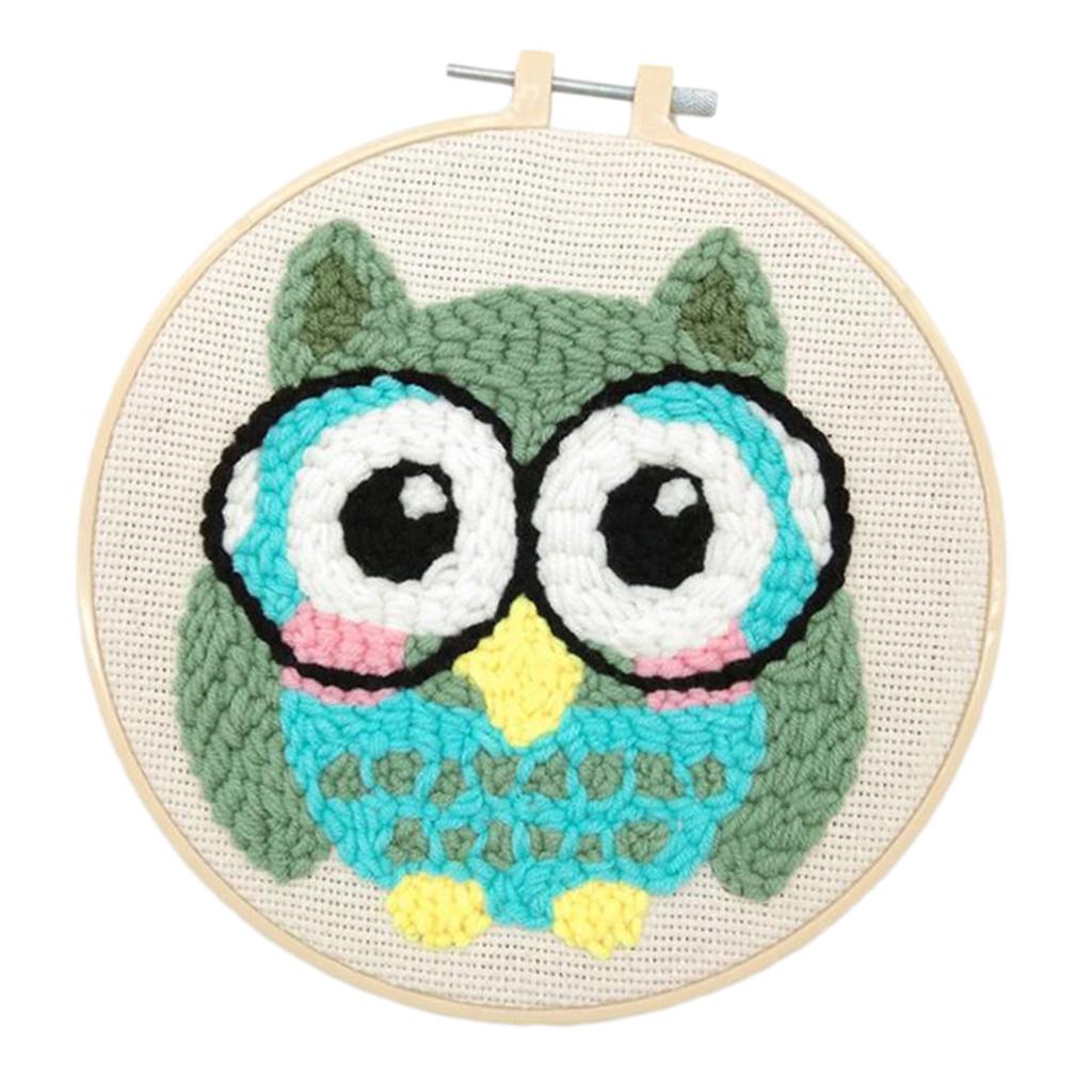 2 Sets Animal Owl Punch Kits With Punch Embroidery Pen DIY Crafts