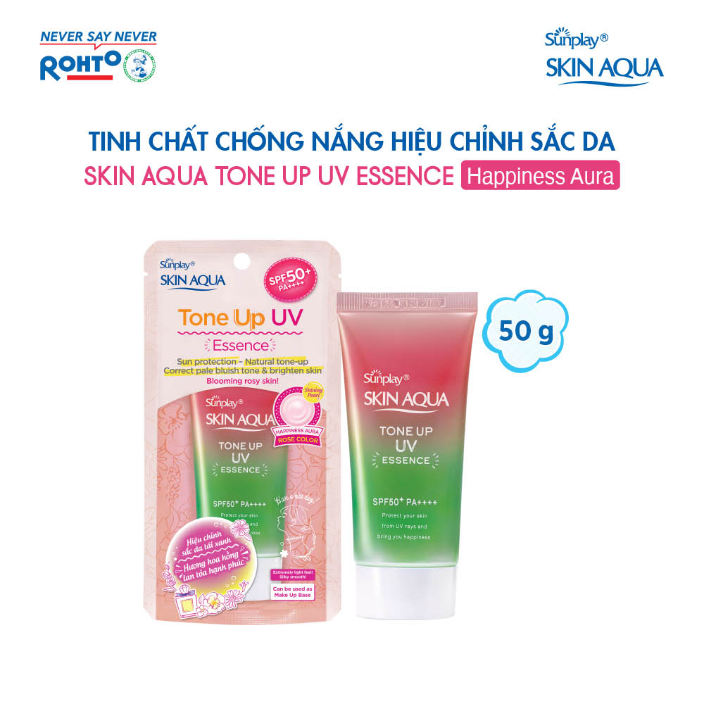 Hình ảnh Kem chống nắng nâng tông Skin Aqua Tone up Rose cho da trắng, khuyết điểm xanh hoặc tái xanh, dạng tinh chất Sunplay Skin Aqua Tone Up UV Essence Happiness Aura (Rose) SPF 50+ PA++++ 50g