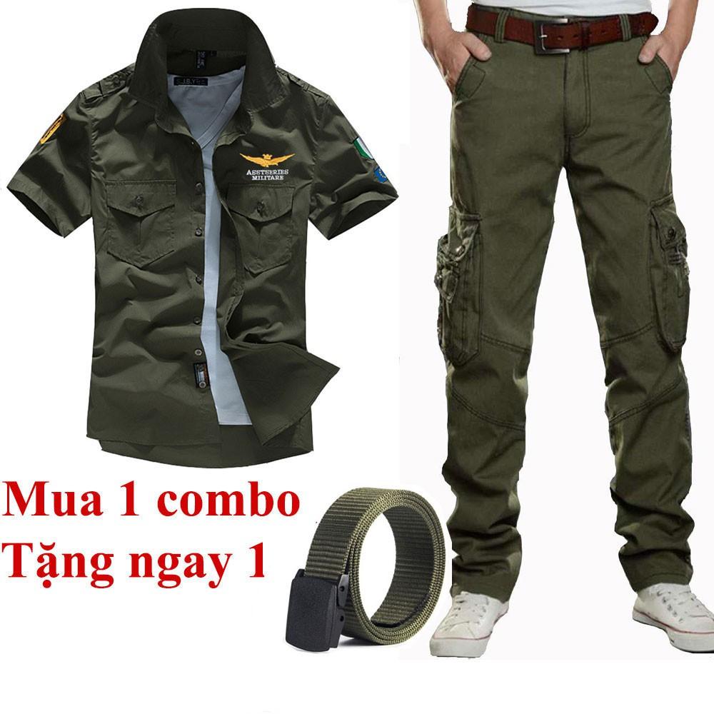 Combo áo sơ mi cơ trưởng kết hợp quần kaki nam cực chất mùa hè + Tặng thắt lưng da/Ví da